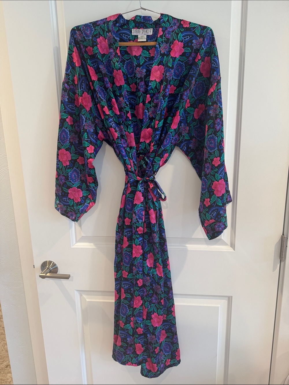 Vintage Sarah Spencer Floral Wrap Dress Robe L Bold 80s 90s Dopamine Print